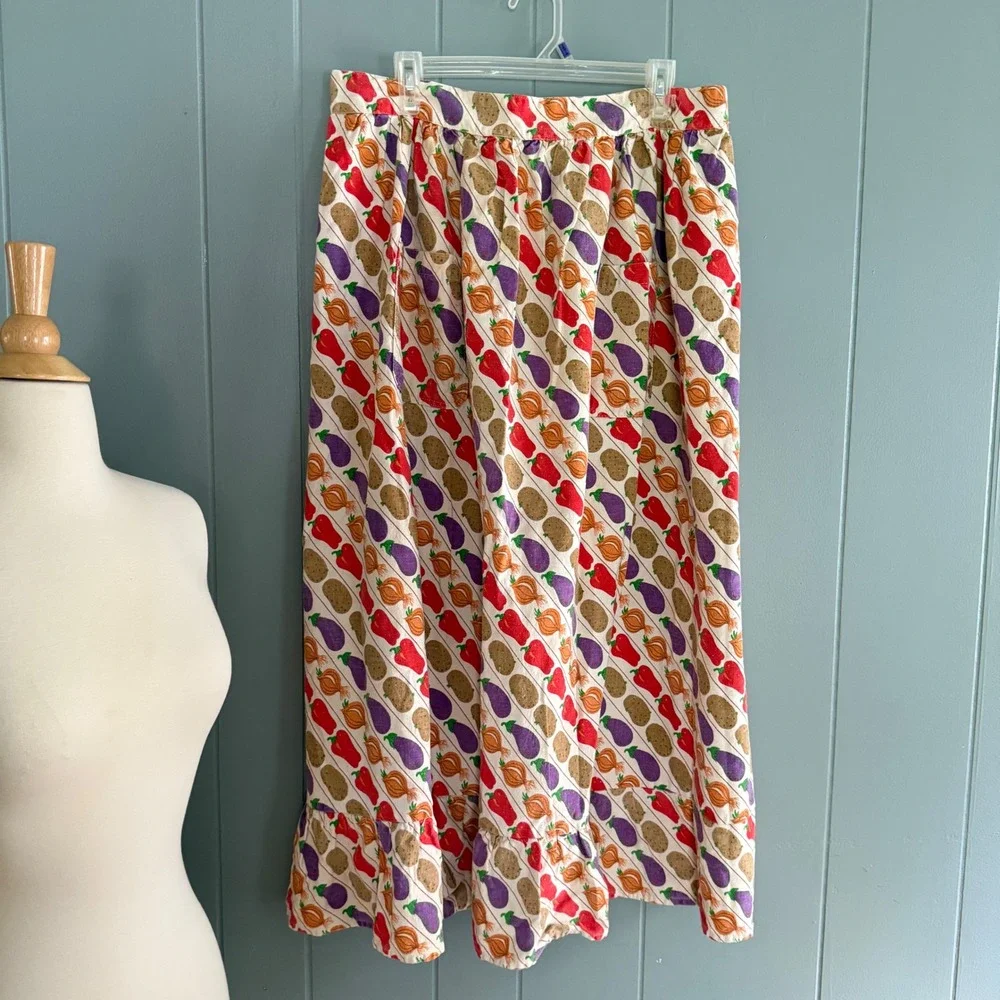 Perla Meyers Martex Vintage 70s Vegetable Print Waist Apron USA Cotton Novelty
